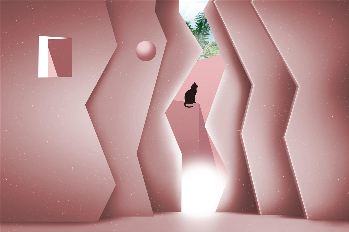 Fototapeta tunel vyrobený v abstraktnom štýle a maľovaný v odtieňoch ružovej