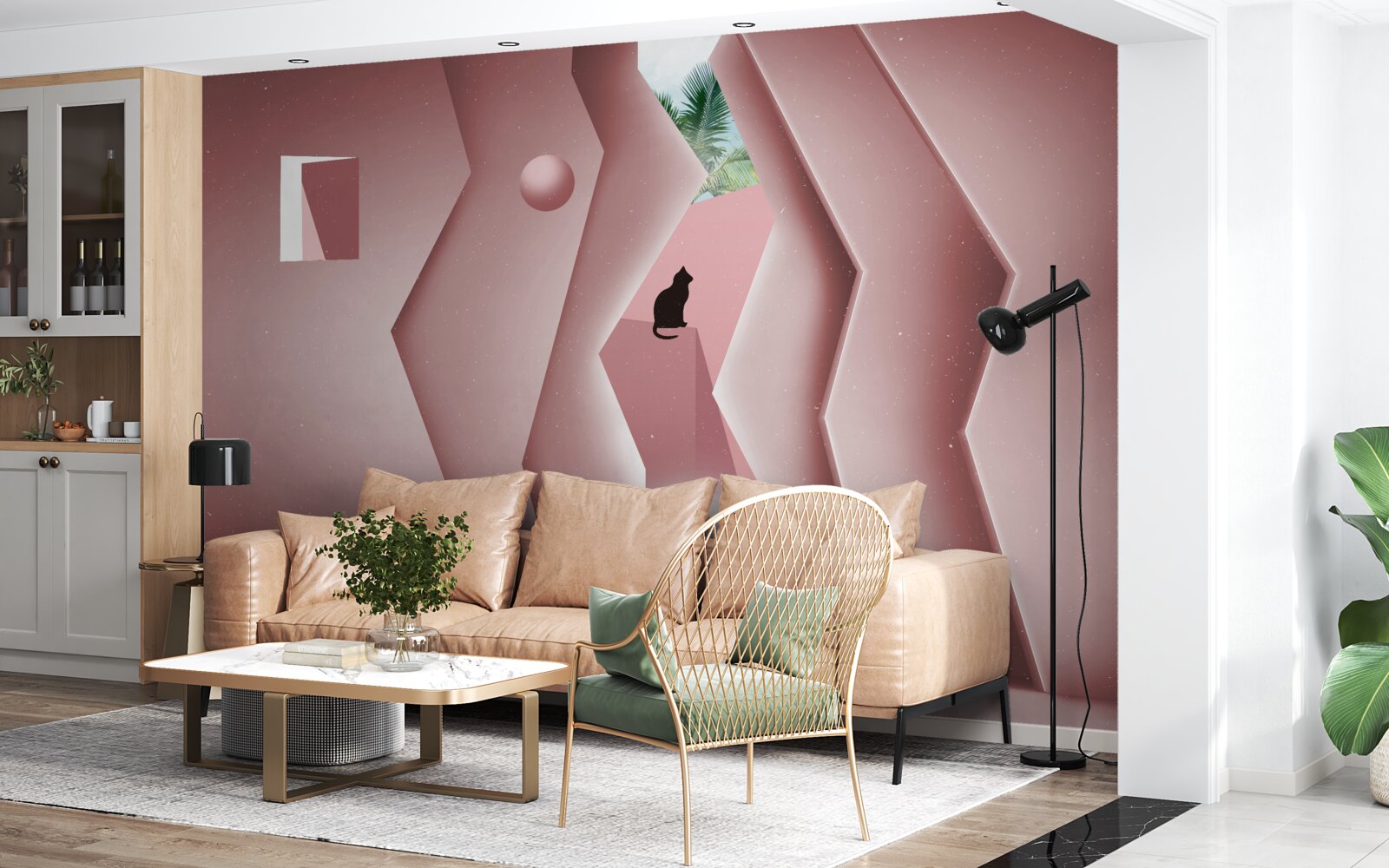 Fototapeta tunel vyrobený v abstraktnom štýle a maľovaný v odtieňoch ružovej