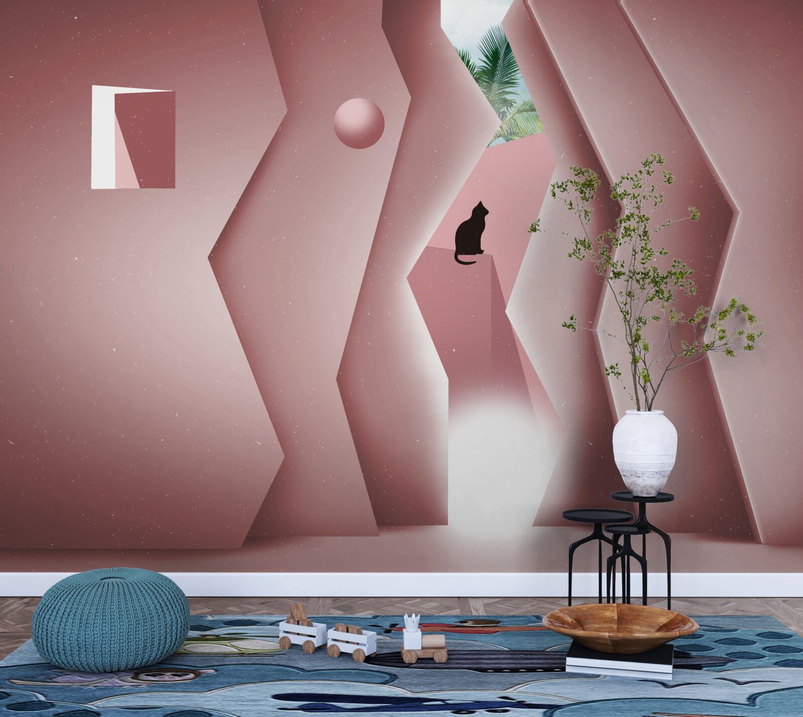 Fototapeta tunel vyrobený v abstraktnom štýle a maľovaný v odtieňoch ružovej