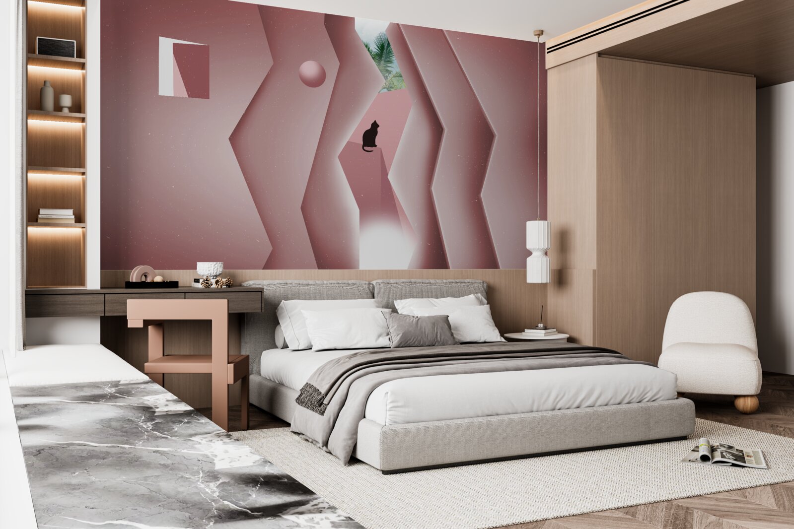 Fototapeta tunel vyrobený v abstraktnom štýle a maľovaný v odtieňoch ružovej