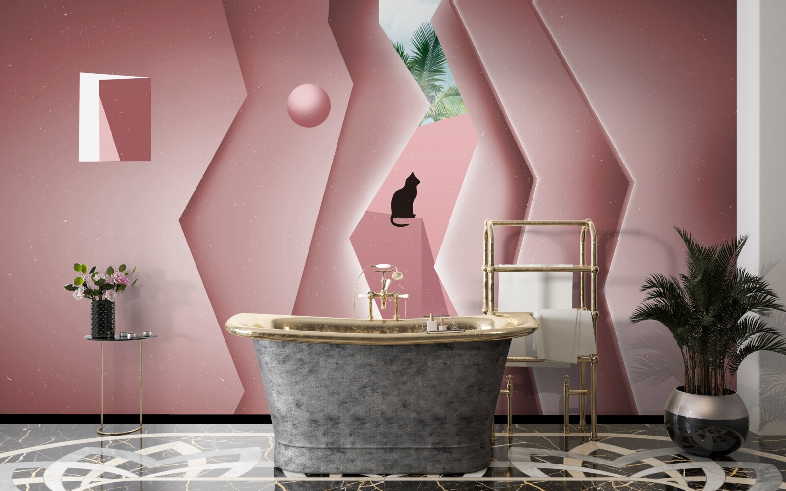 Fototapeta tunel vyrobený v abstraktnom štýle a maľovaný v odtieňoch ružovej