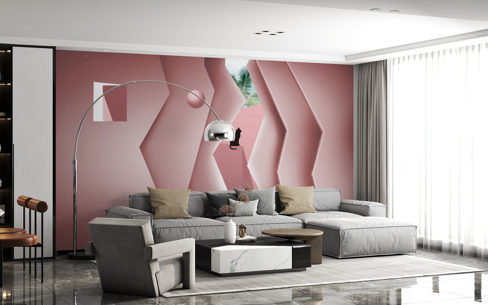 Fototapeta tunel vyrobený v abstraktnom štýle a maľovaný v odtieňoch ružovej