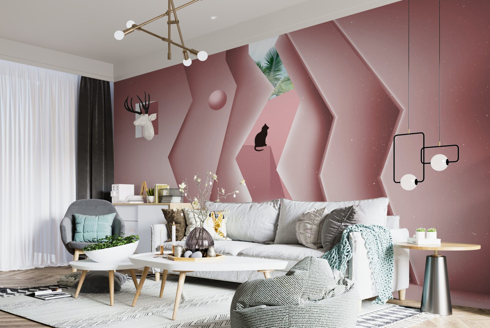 Fototapeta tunel vyrobený v abstraktnom štýle a maľovaný v odtieňoch ružovej