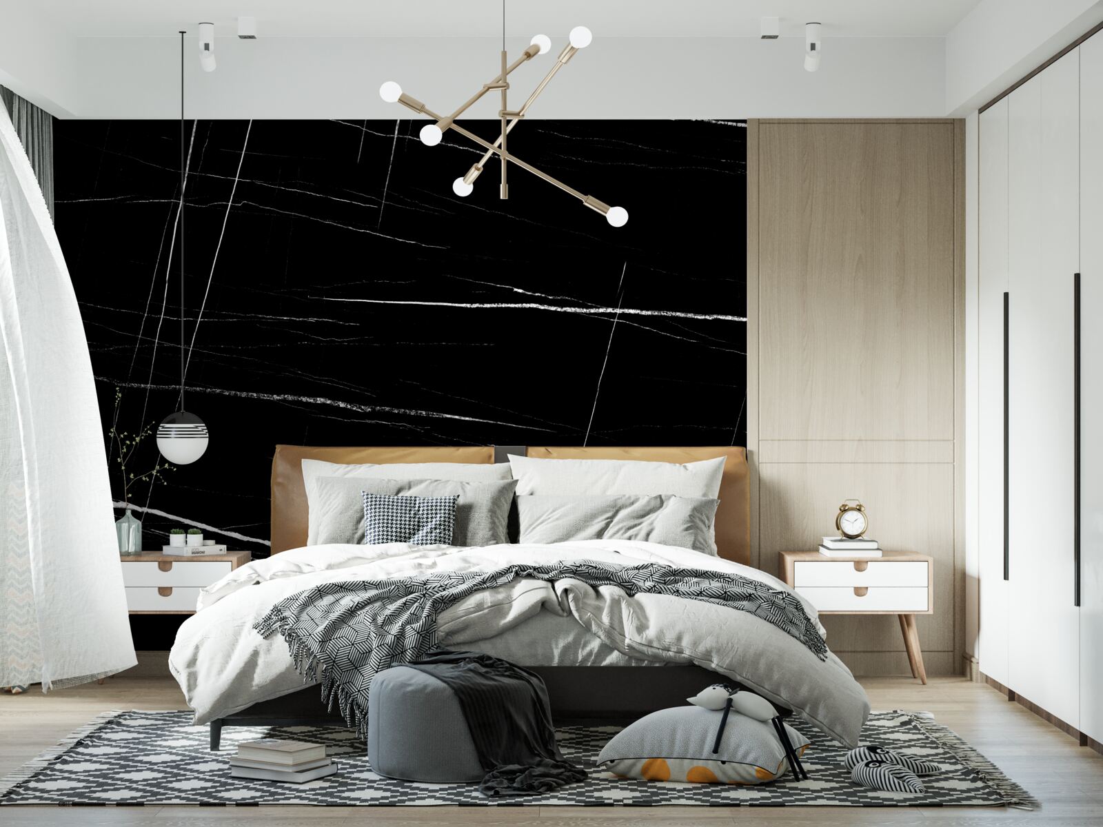 Fototapeta tmavé pozadie s bielymi rozmazanými čiarami