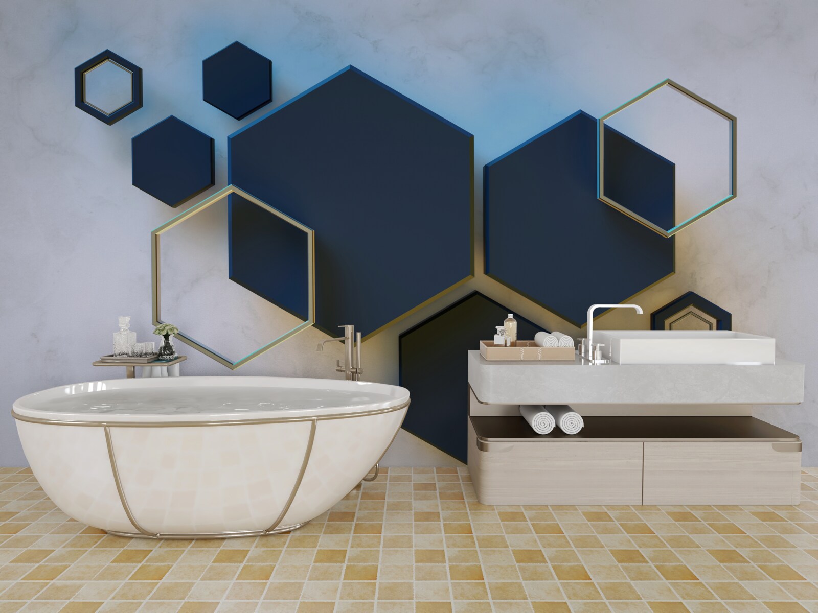 Fototapeta plávajúce čierne šesťuholníky