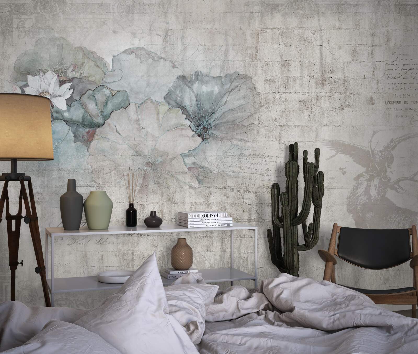 Fototapeta akvarel jeleňa a modré kvety