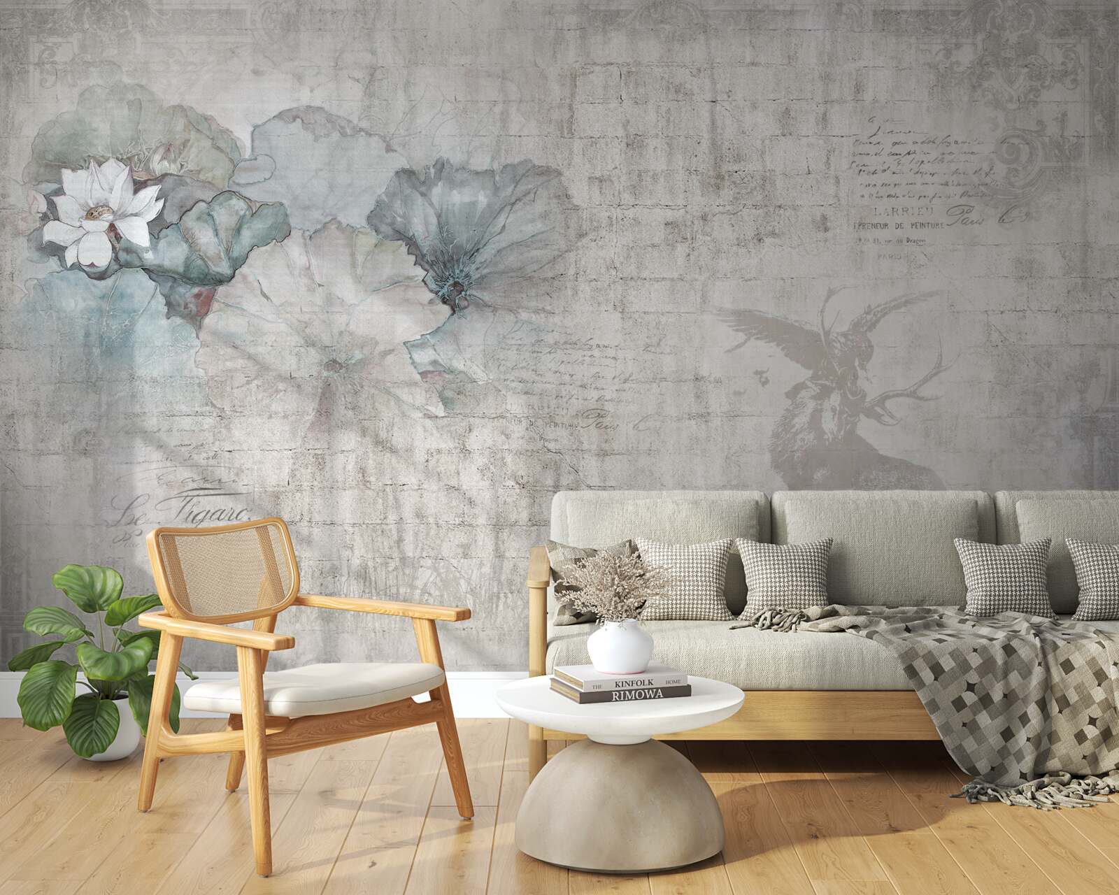 Fototapeta akvarel jeleňa a modré kvety