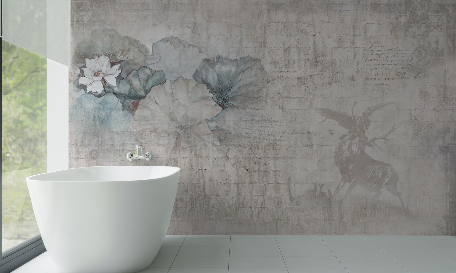 Fototapeta akvarel jeleňa a modré kvety