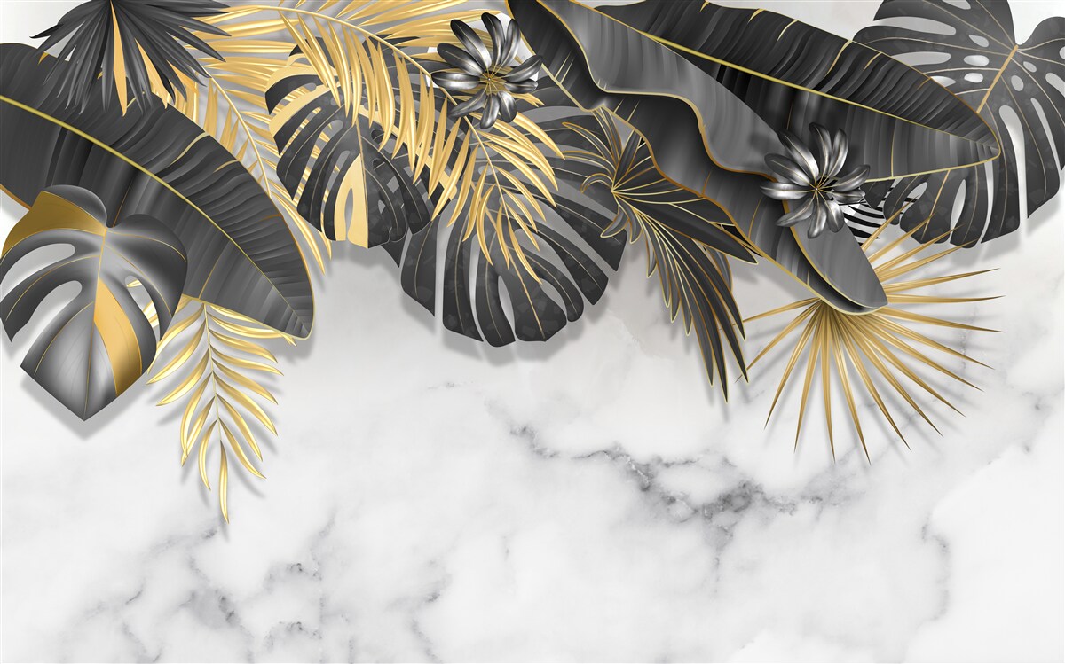 Fototapeta tropická džungľa šíri čierne a zlaté odtiene listov