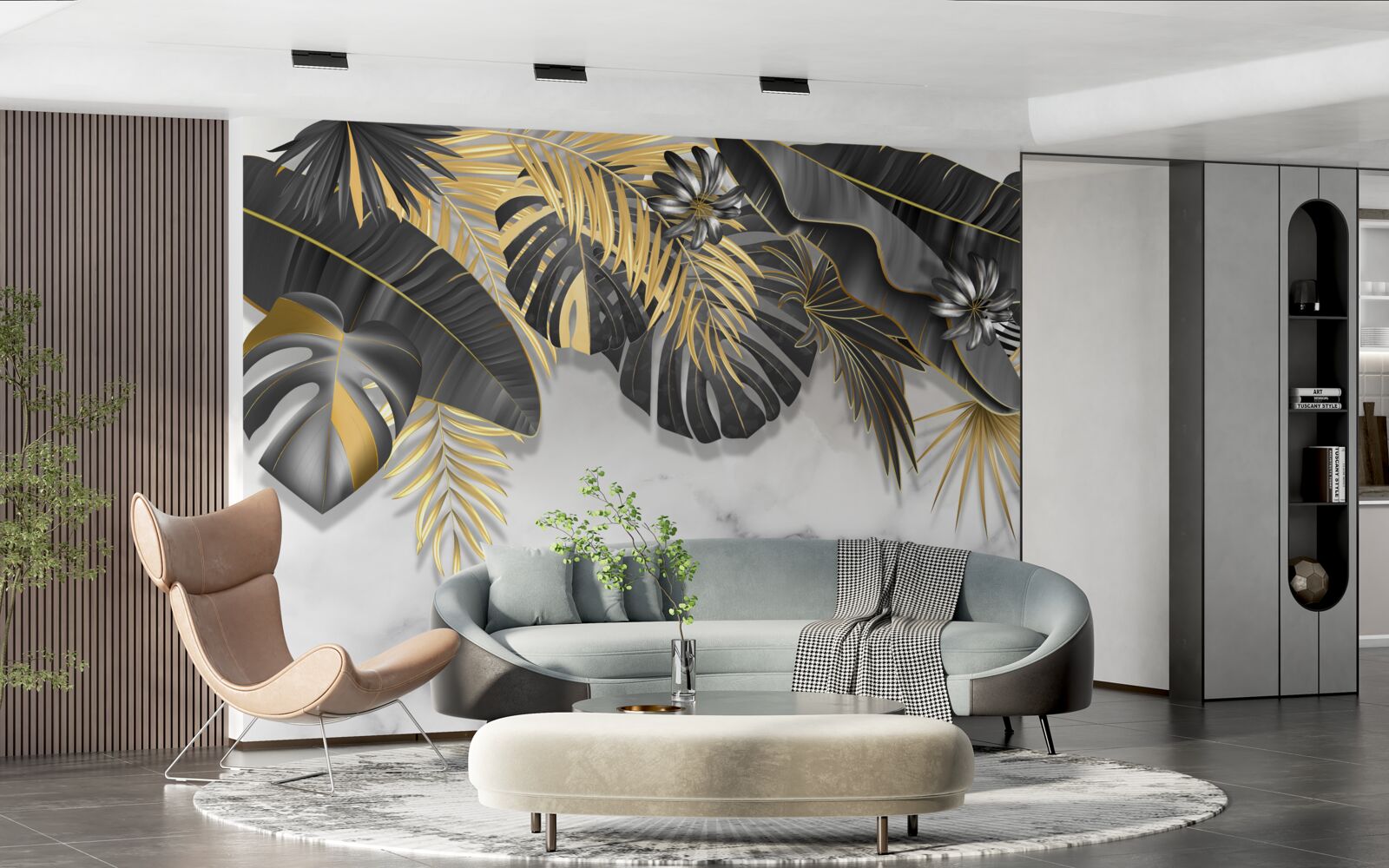 Fototapeta tropická džungľa šíri čierne a zlaté odtiene listov