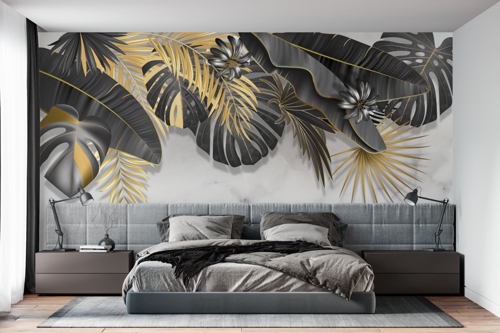 Fototapeta tropická džungľa šíri čierne a zlaté odtiene listov
