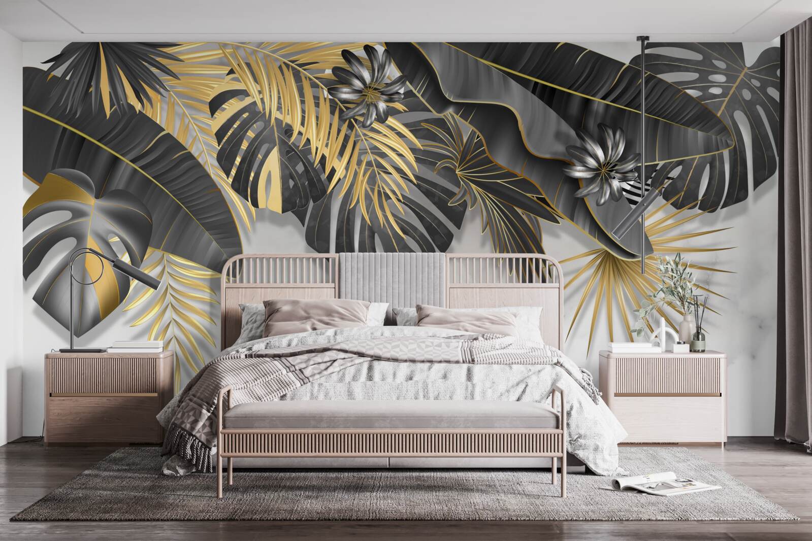 Fototapeta tropická džungľa šíri čierne a zlaté odtiene listov