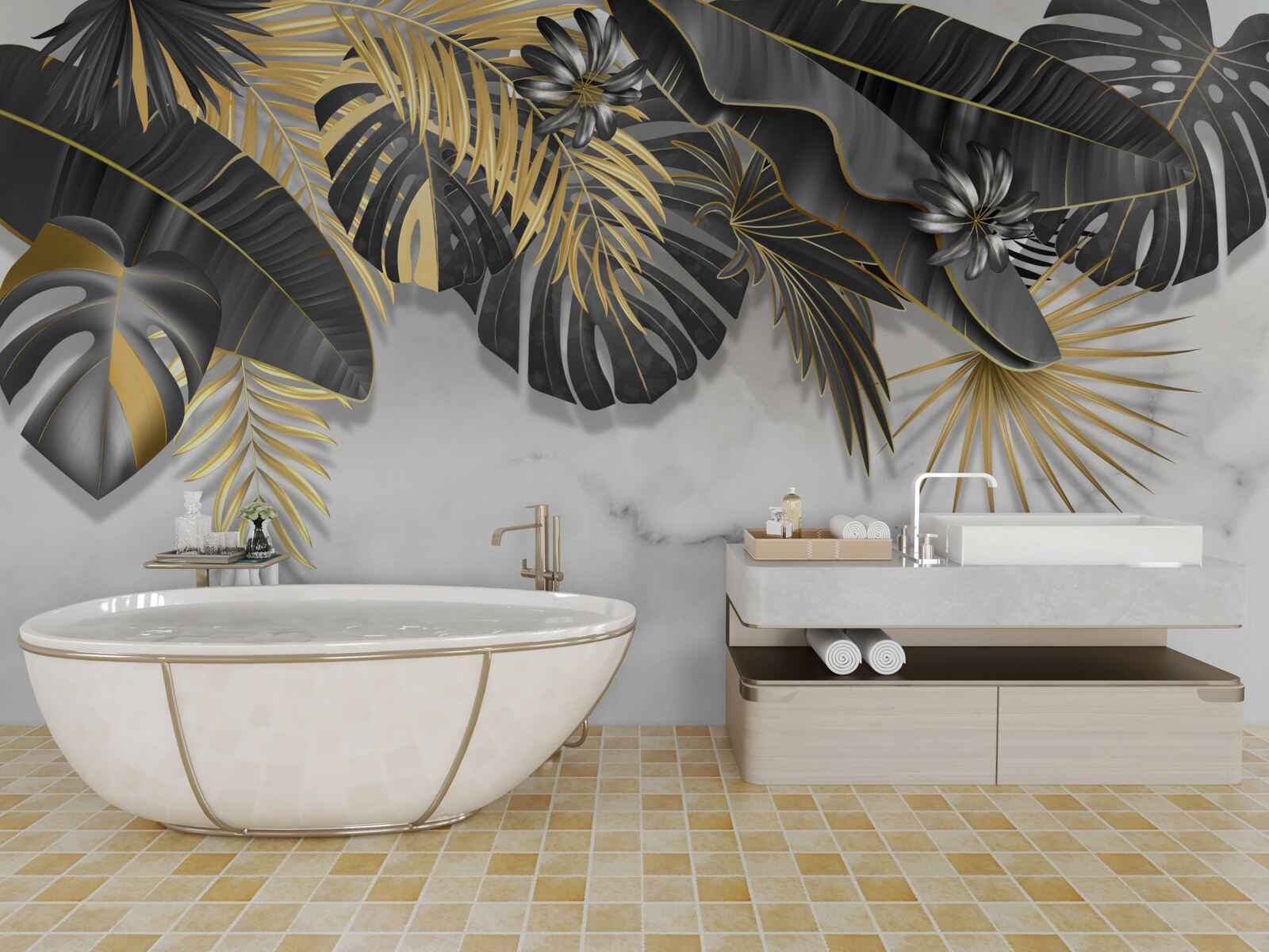 Fototapeta tropická džungľa šíri čierne a zlaté odtiene listov