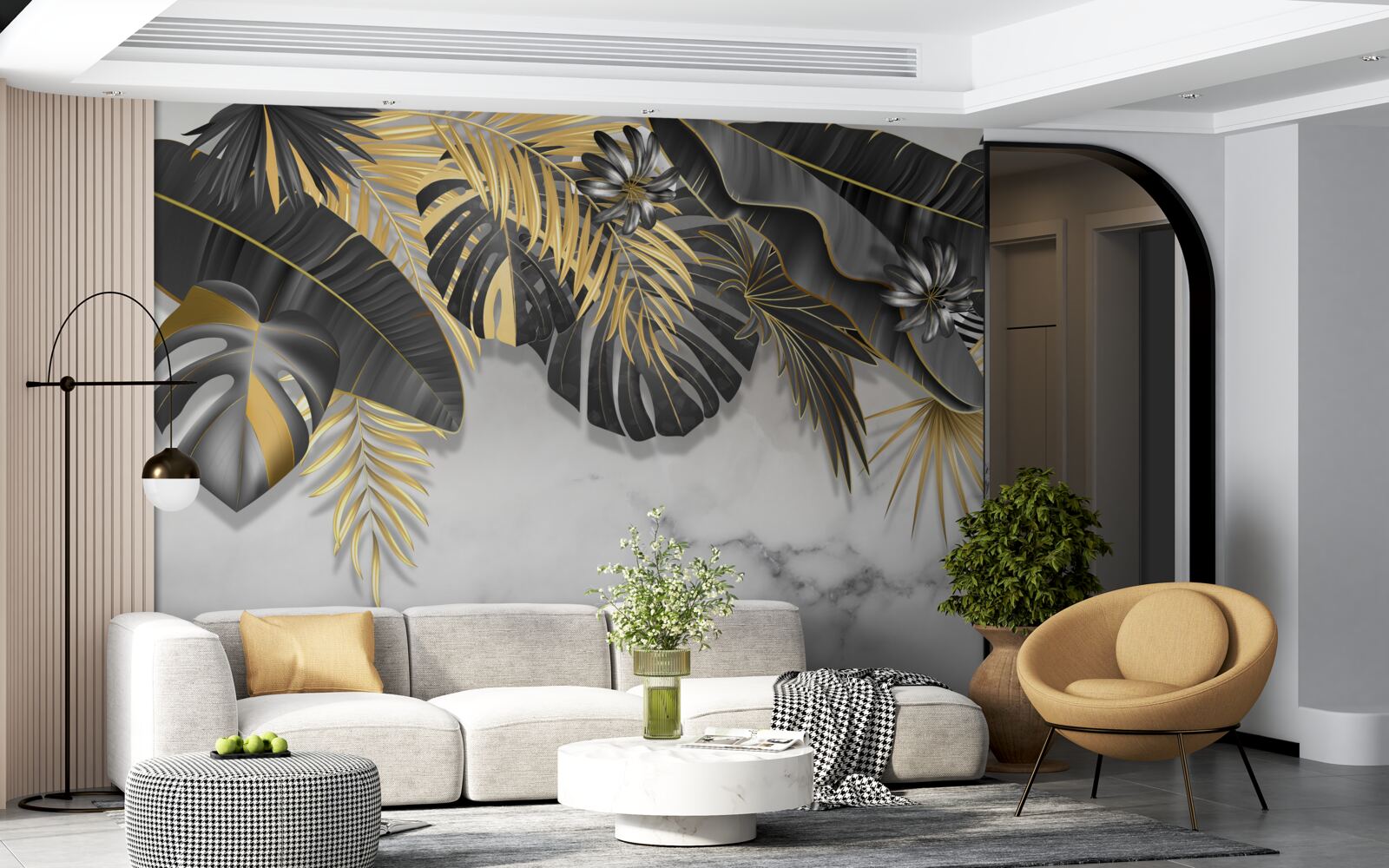 Fototapeta tropická džungľa šíri čierne a zlaté odtiene listov