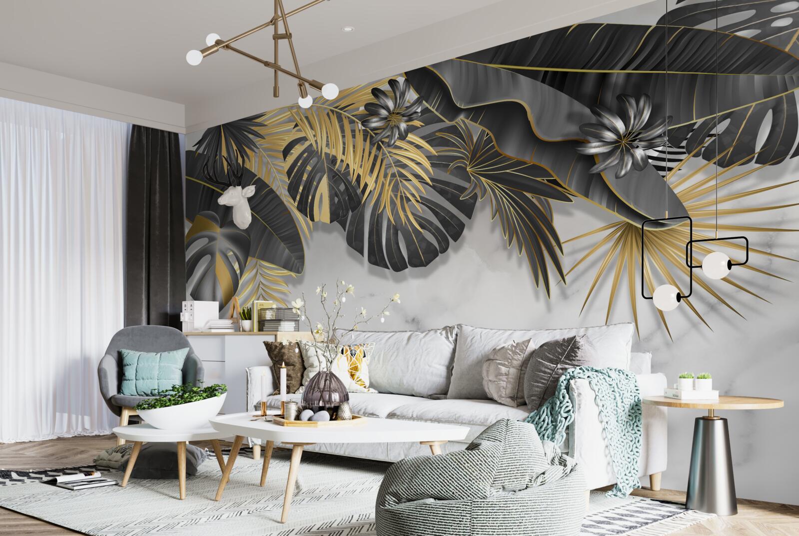 Fototapeta tropická džungľa šíri čierne a zlaté odtiene listov