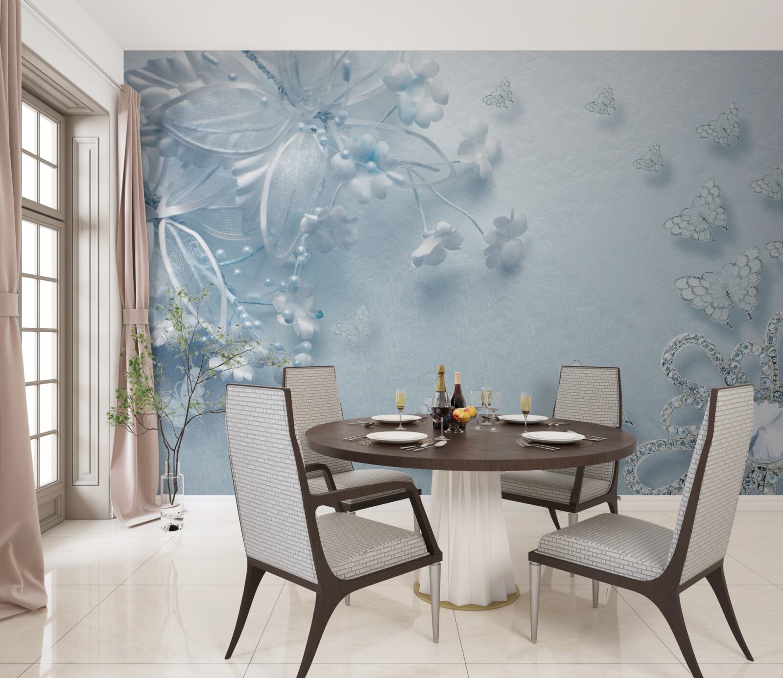 Fototapeta púčiky kvitnúce pod motýľmi vznášajúcimi sa vo vzduchu