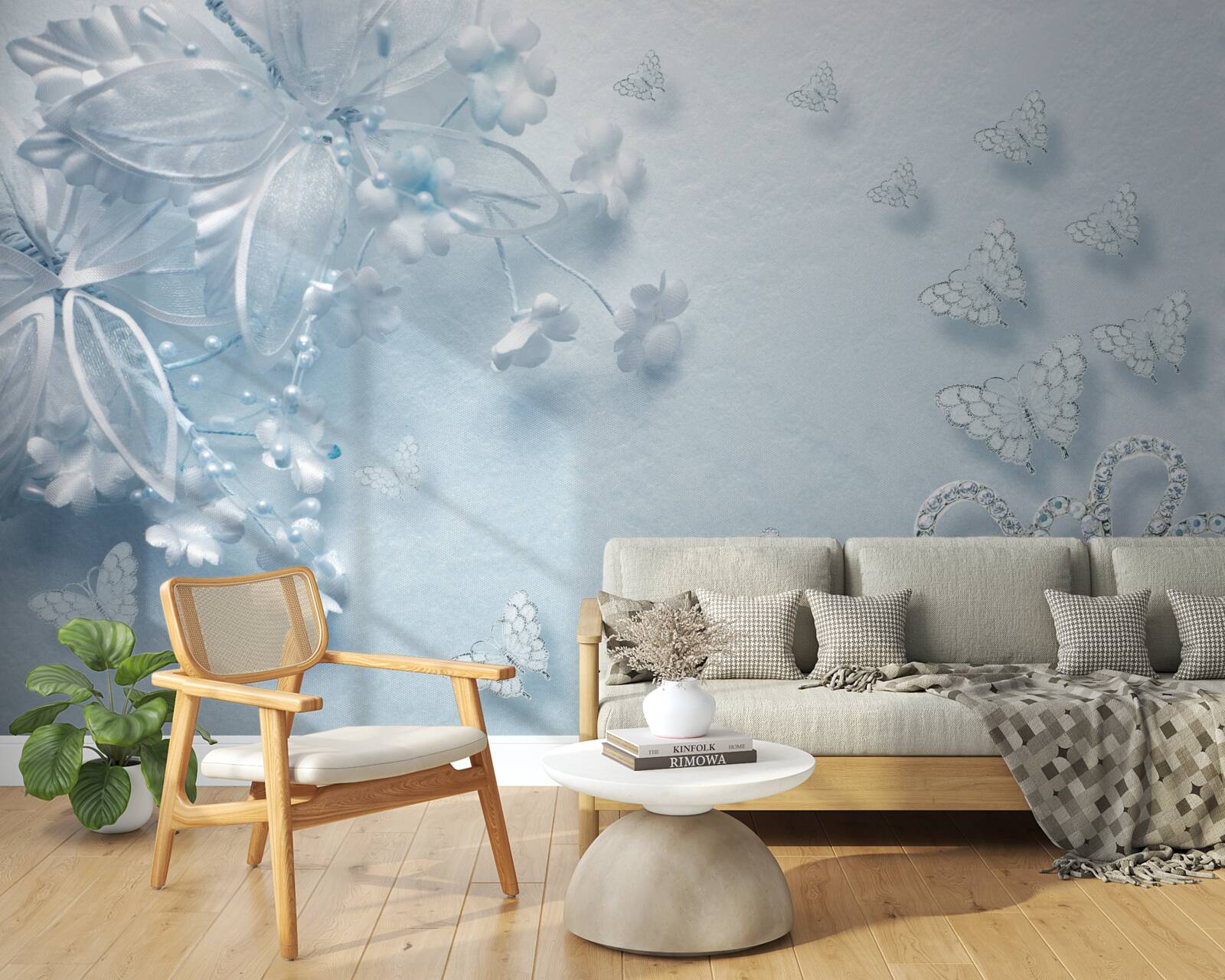 Fototapeta púčiky kvitnúce pod motýľmi vznášajúcimi sa vo vzduchu