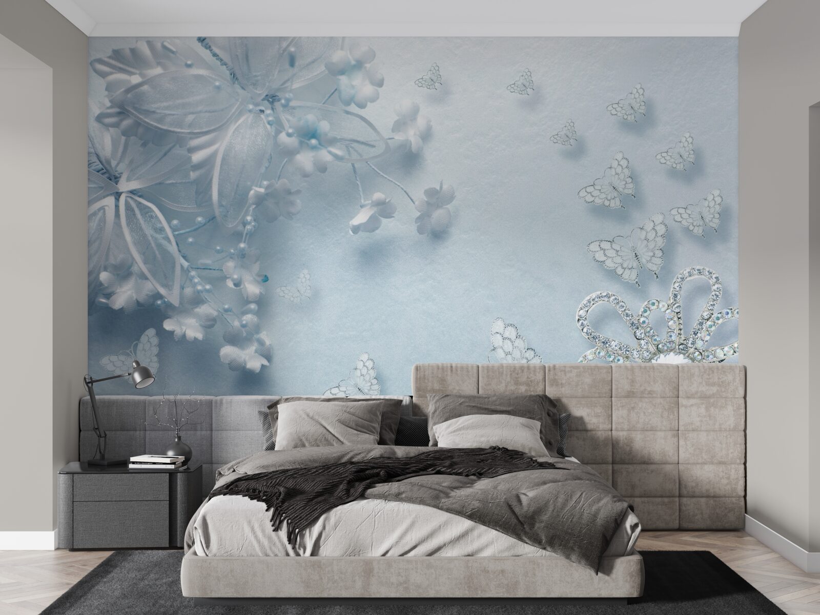 Fototapeta púčiky kvitnúce pod motýľmi vznášajúcimi sa vo vzduchu