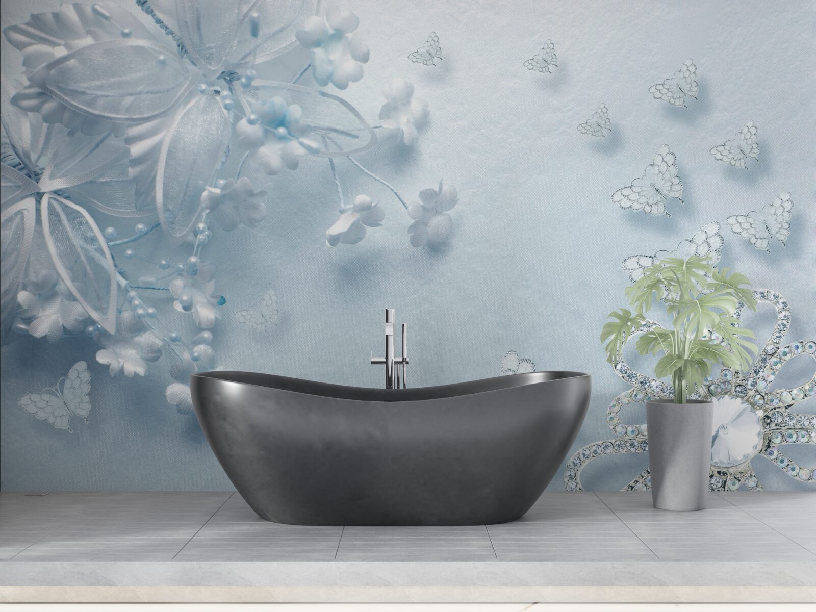 Fototapeta púčiky kvitnúce pod motýľmi vznášajúcimi sa vo vzduchu