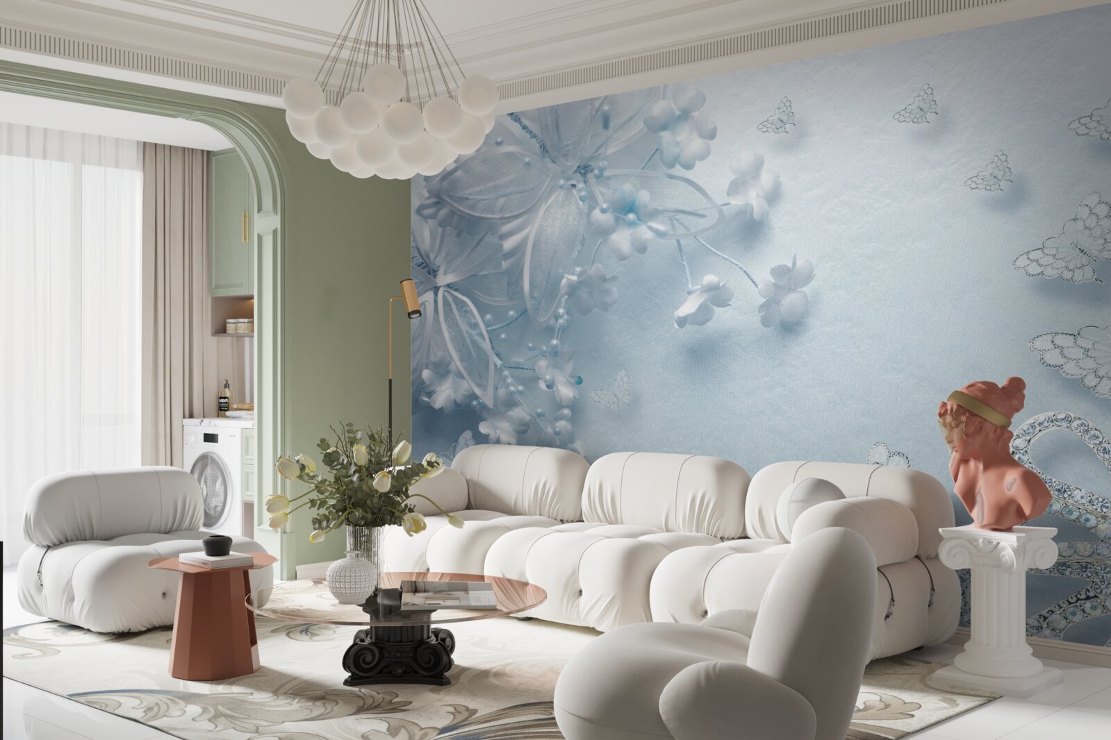 Fototapeta púčiky kvitnúce pod motýľmi vznášajúcimi sa vo vzduchu