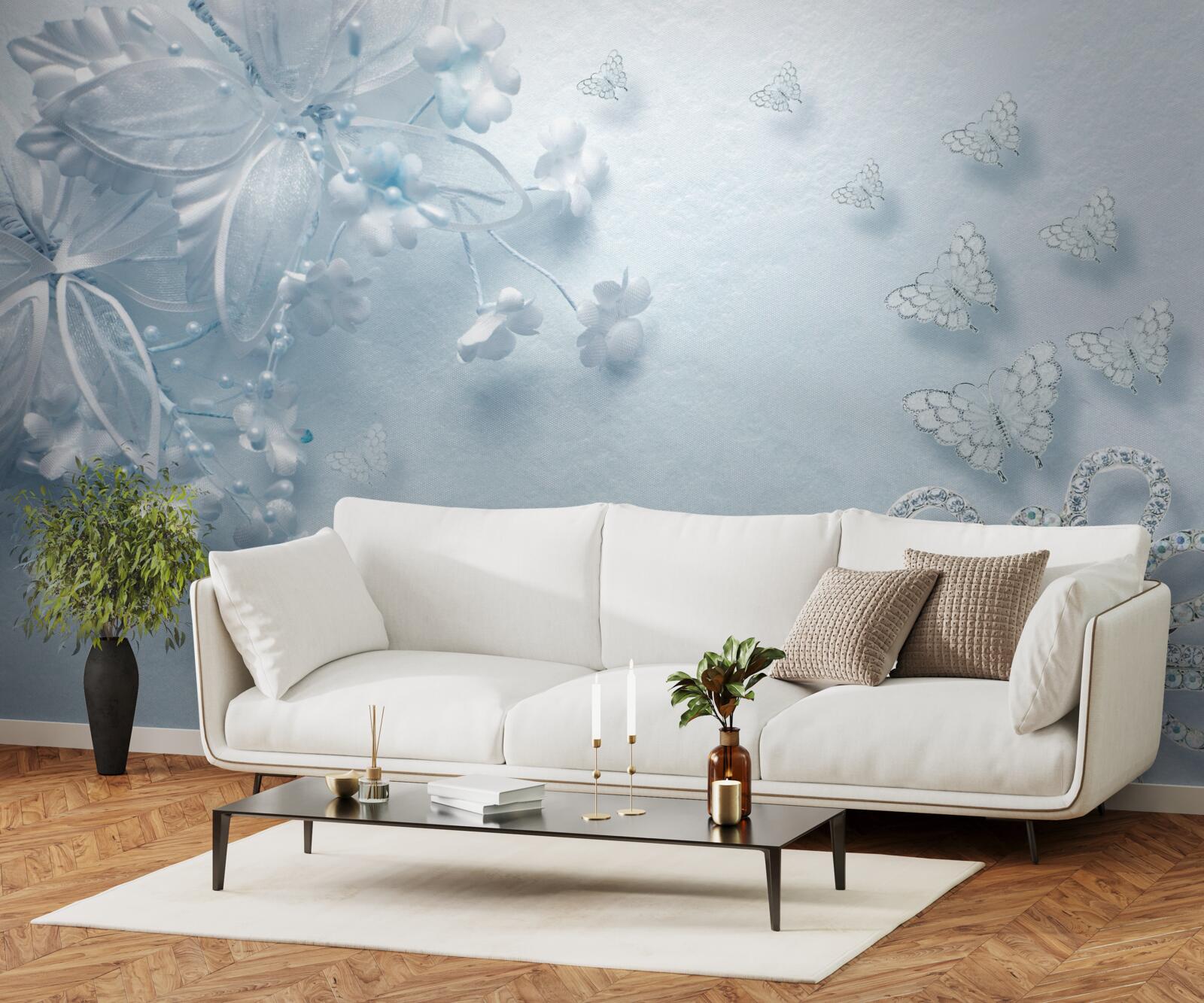 Fototapeta púčiky kvitnúce pod motýľmi vznášajúcimi sa vo vzduchu