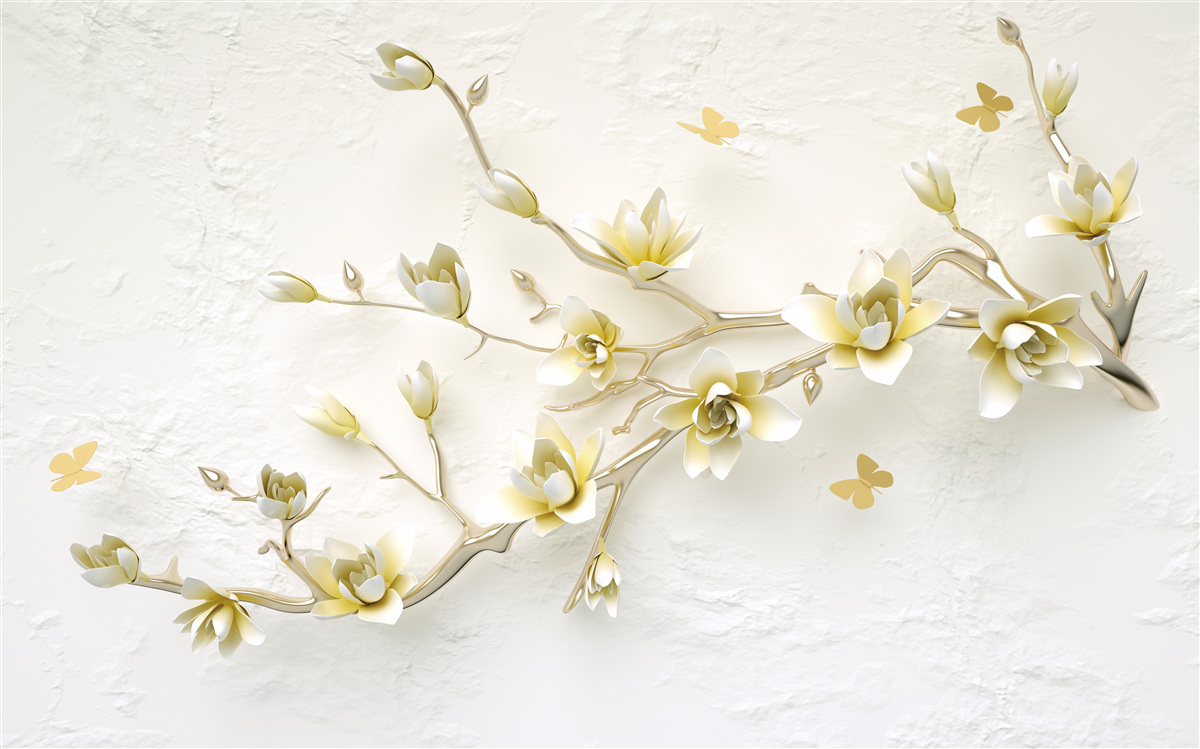 Fototapeta osamelý konár pokrytý kvetmi a motýľmi