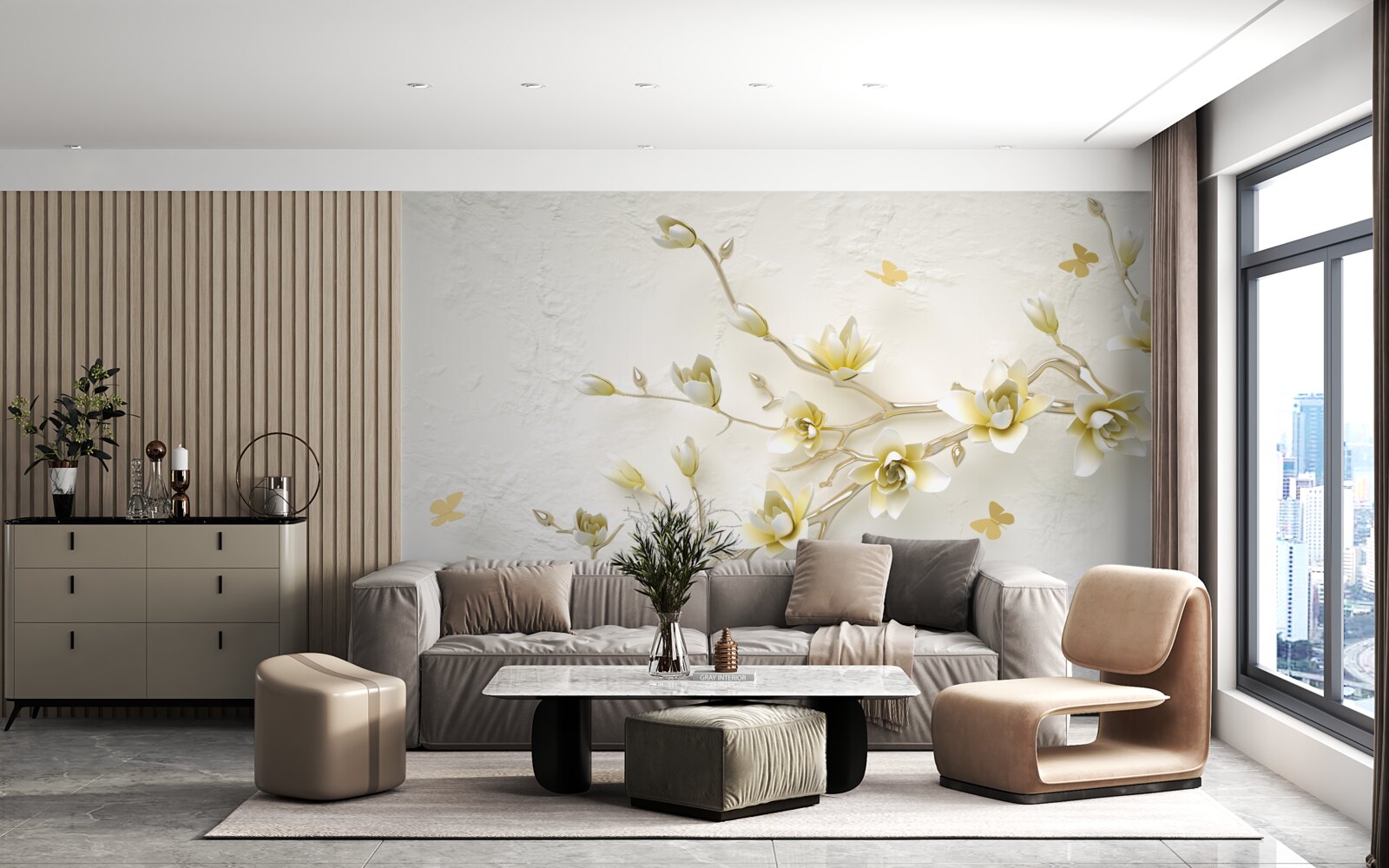 Fototapeta osamelý konár pokrytý kvetmi a motýľmi