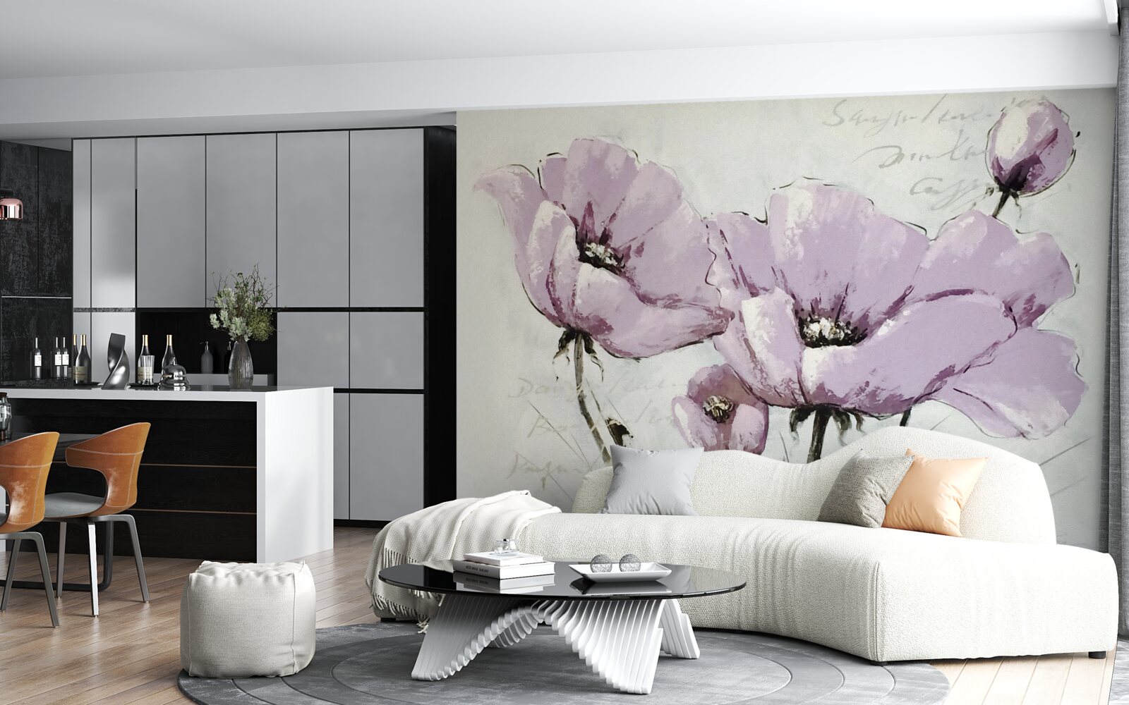 Fototapeta záhon s letnými makmi v lila farbe