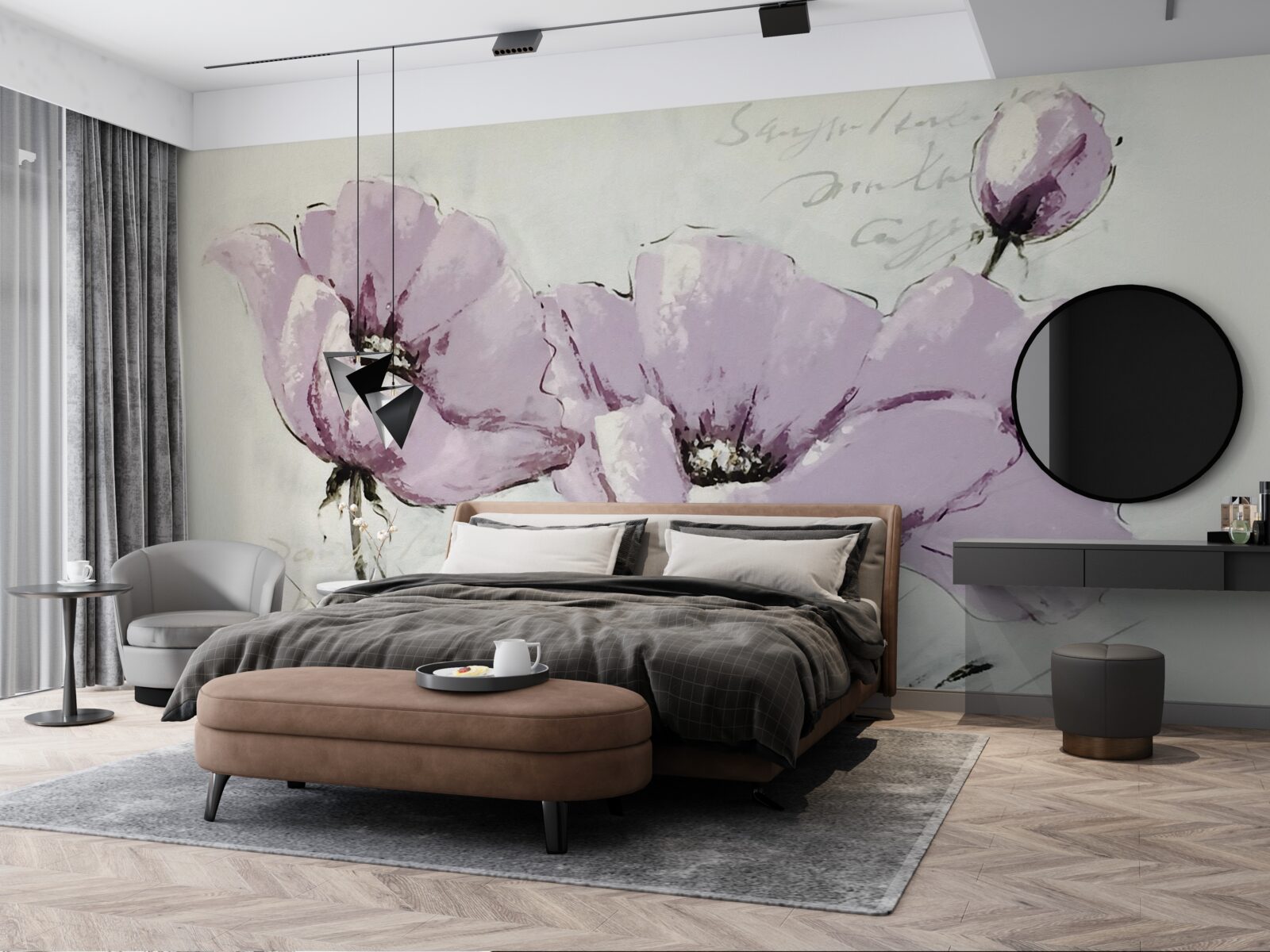 Fototapeta záhon s letnými makmi v lila farbe