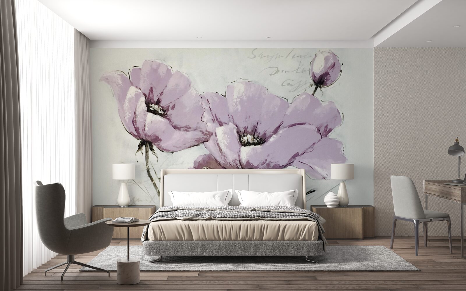 Fototapeta záhon s letnými makmi v lila farbe