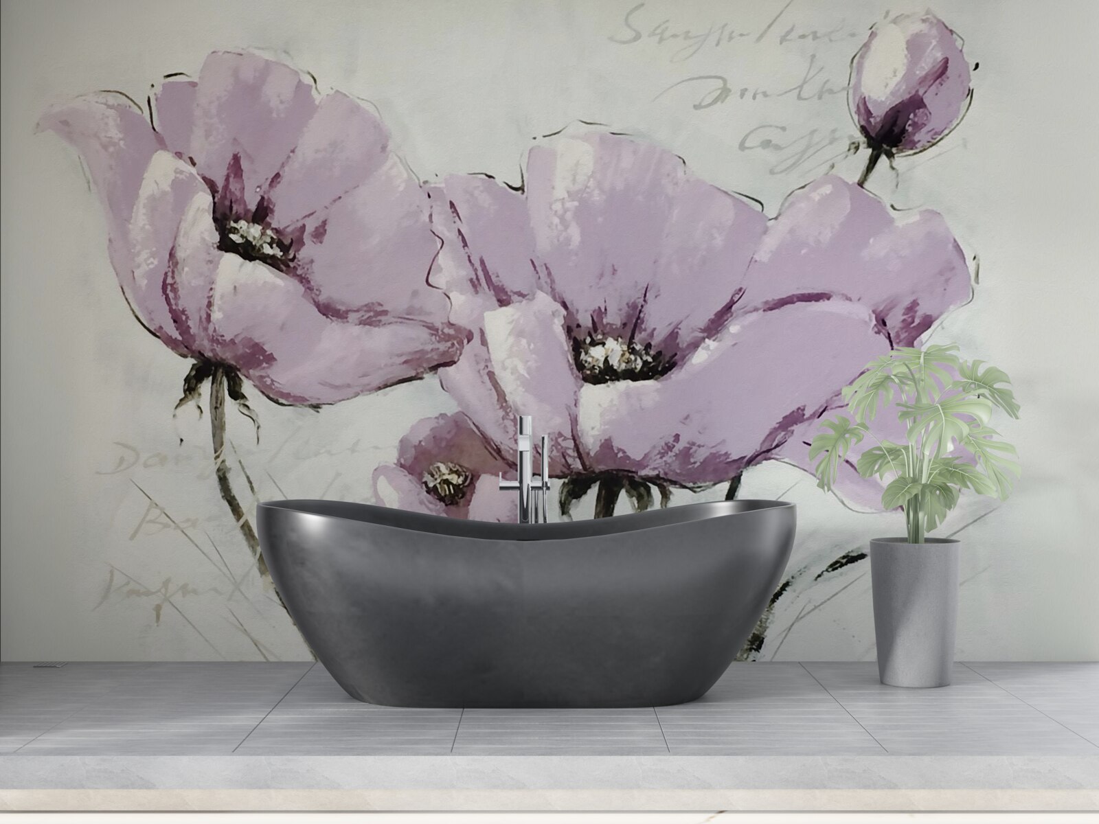 Fototapeta záhon s letnými makmi v lila farbe