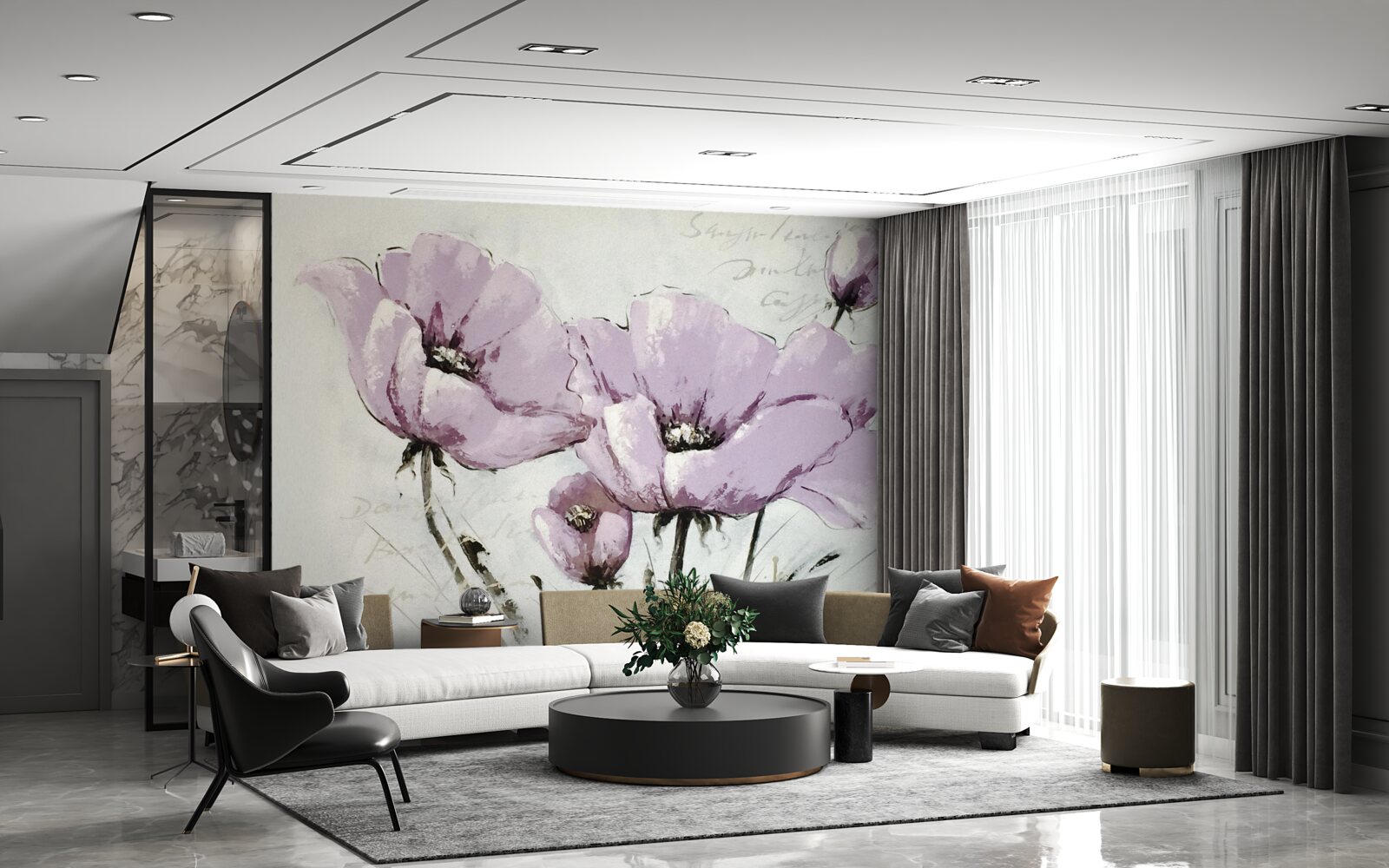 Fototapeta záhon s letnými makmi v lila farbe