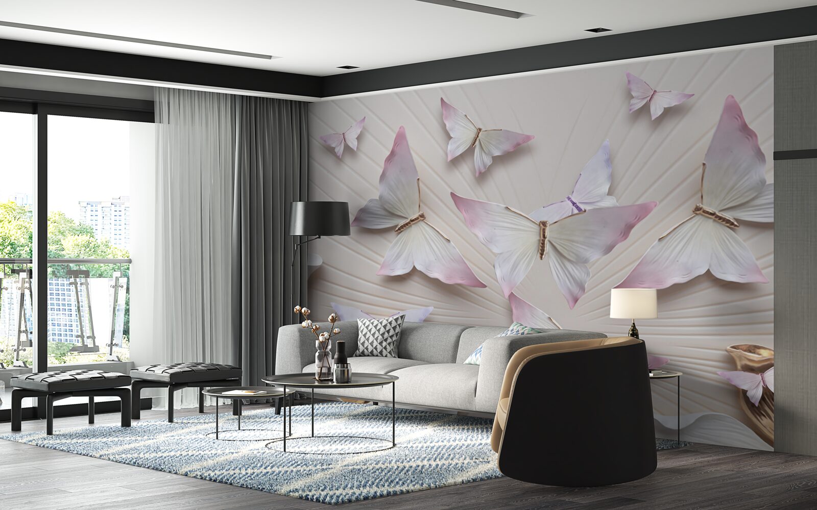 Fototapeta kŕdeľ motýľov stúpajúci k oblohe