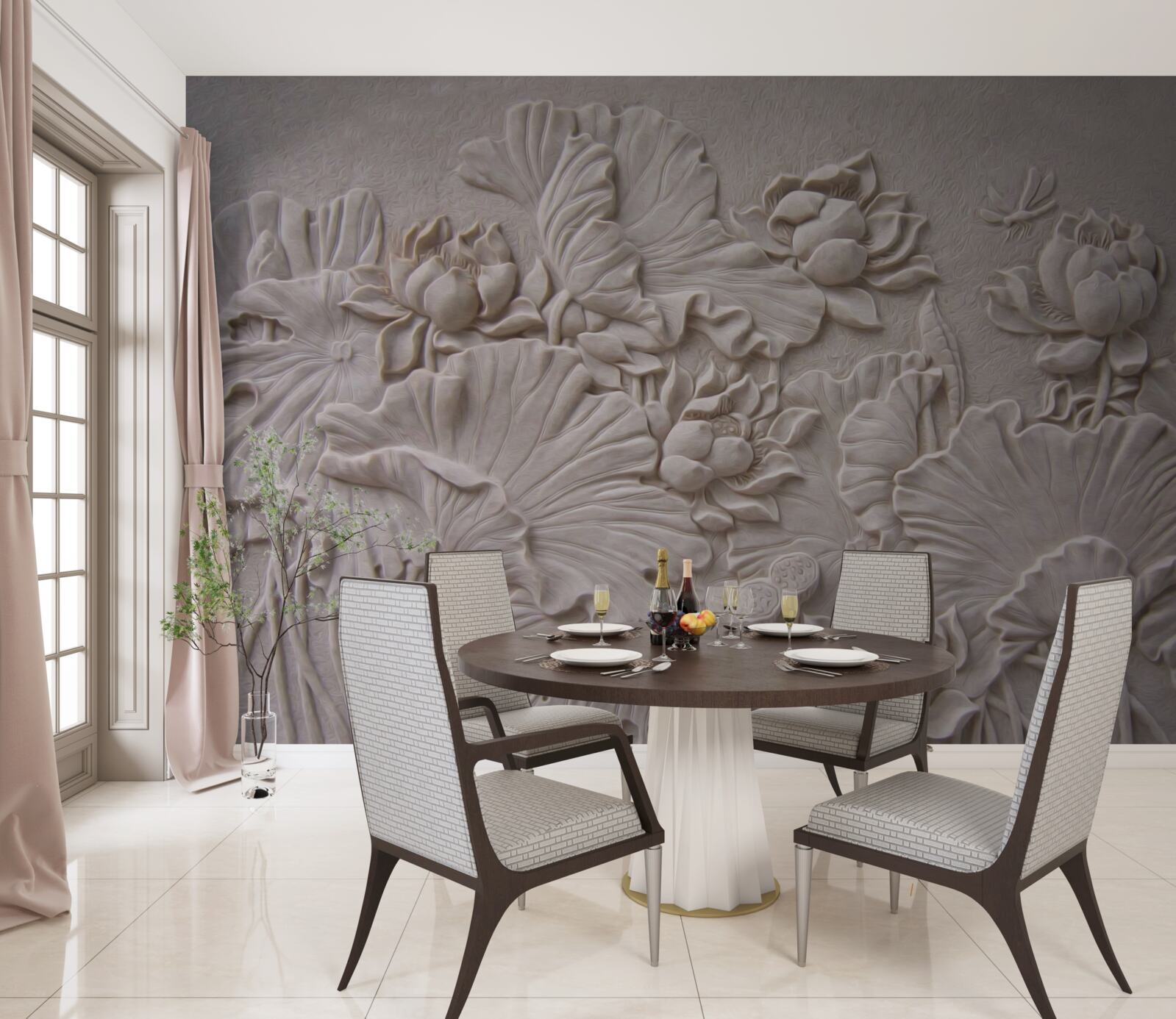 Fototapeta hlinený basreliéf zdobený obrázkami kvetov a rastlín