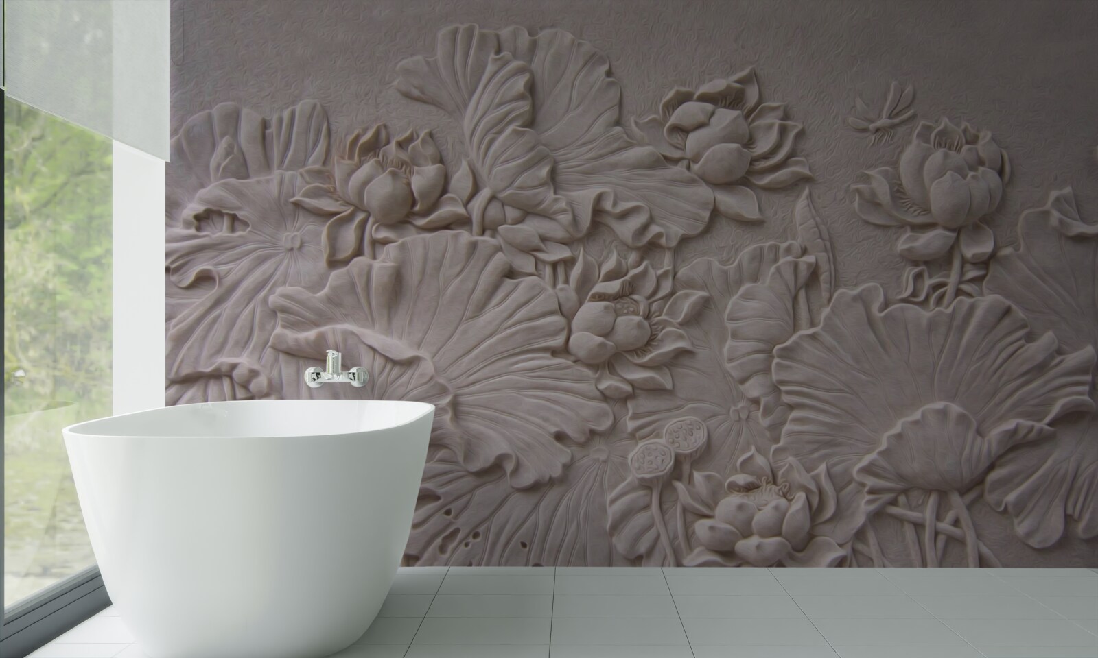 Fototapeta hlinený basreliéf zdobený obrázkami kvetov a rastlín