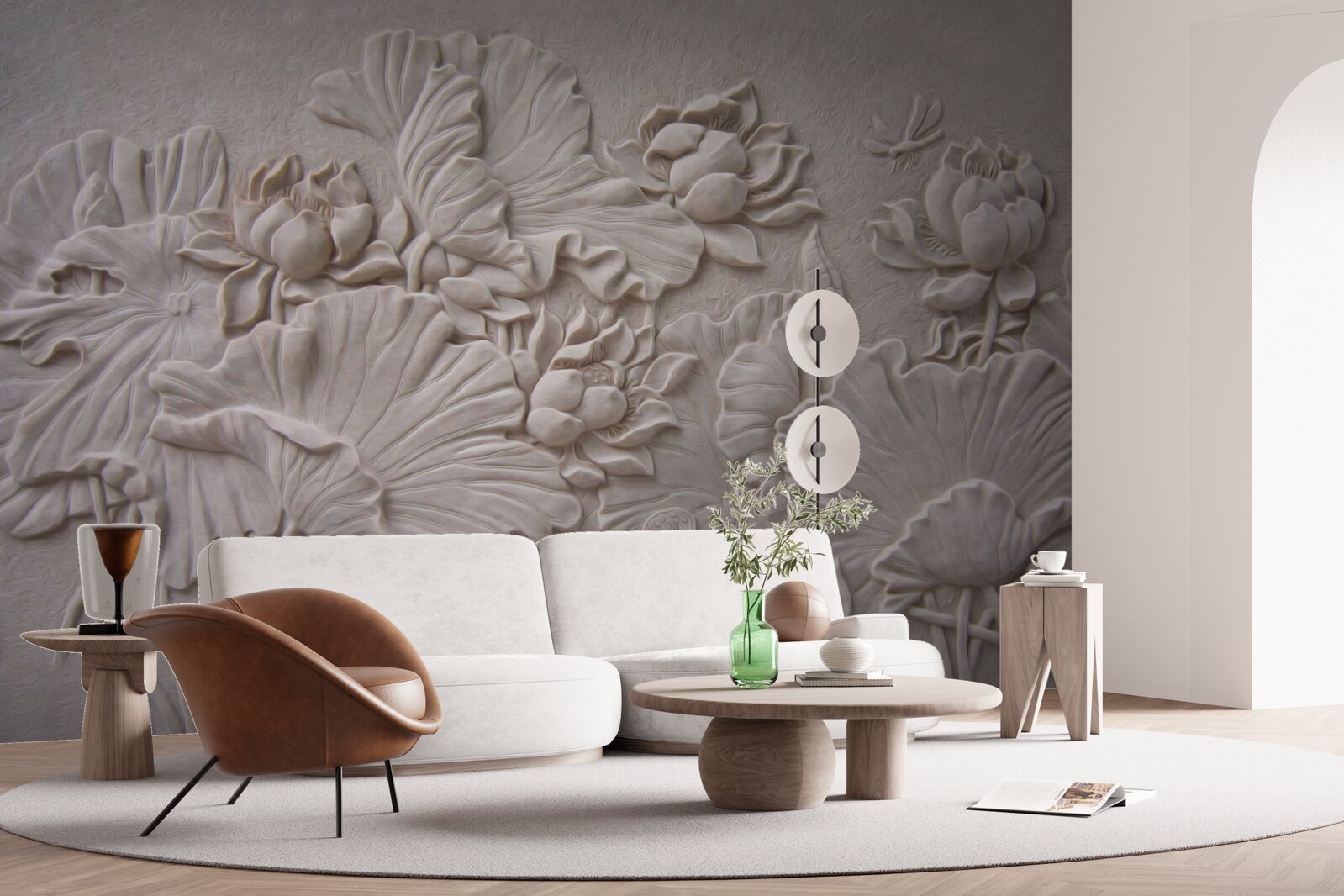 Fototapeta hlinený basreliéf zdobený obrázkami kvetov a rastlín