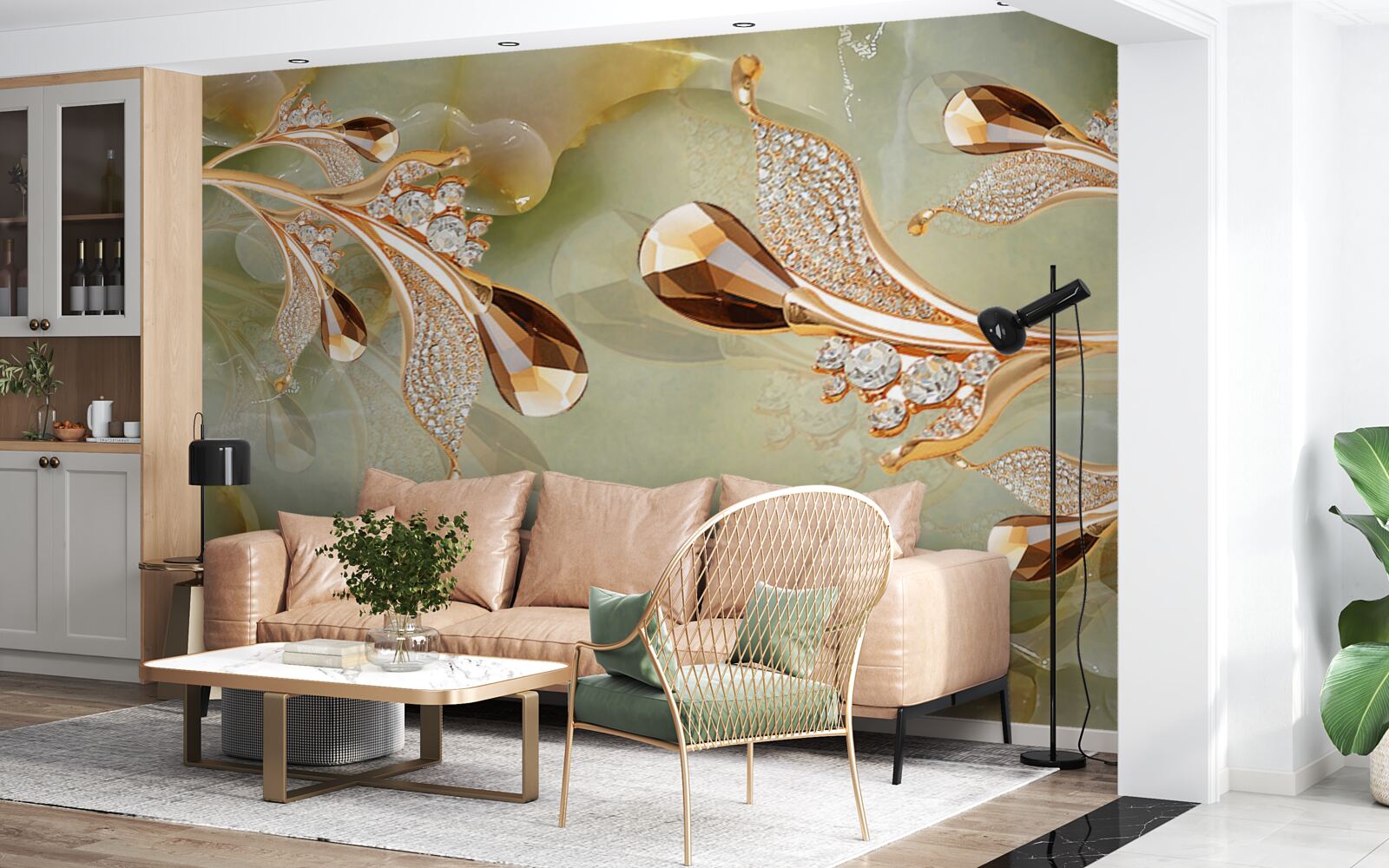 Fototapeta zdobené zlaté vetvičky