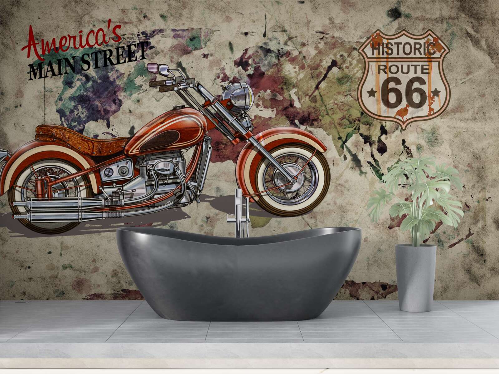 Fototapeta červená motorka na stene