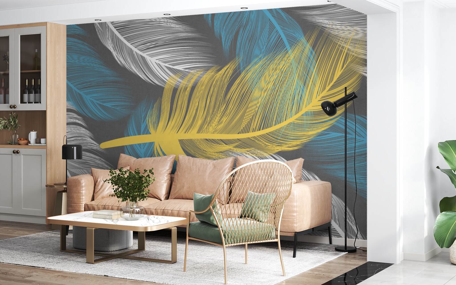 Fototapeta medzi bielou a svetlou vyniká zlaté pierko