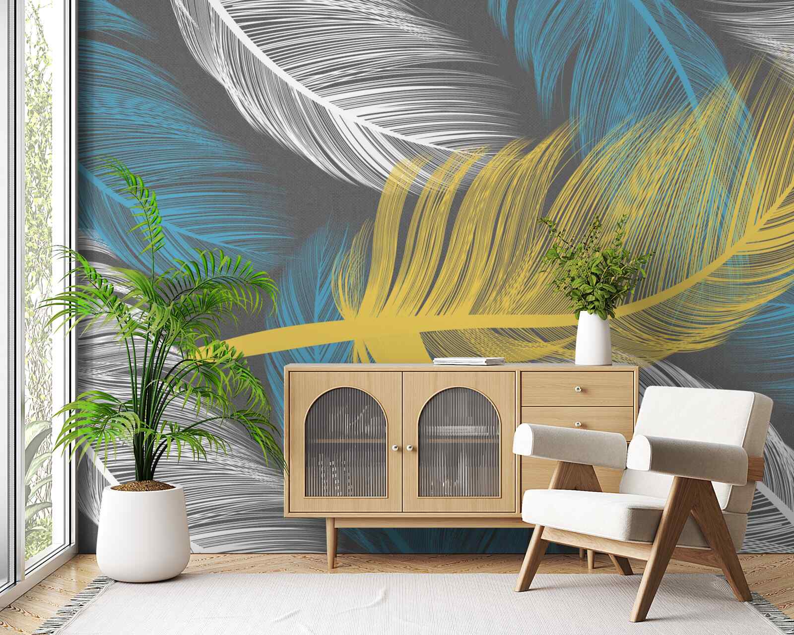 Fototapeta medzi bielou a svetlou vyniká zlaté pierko