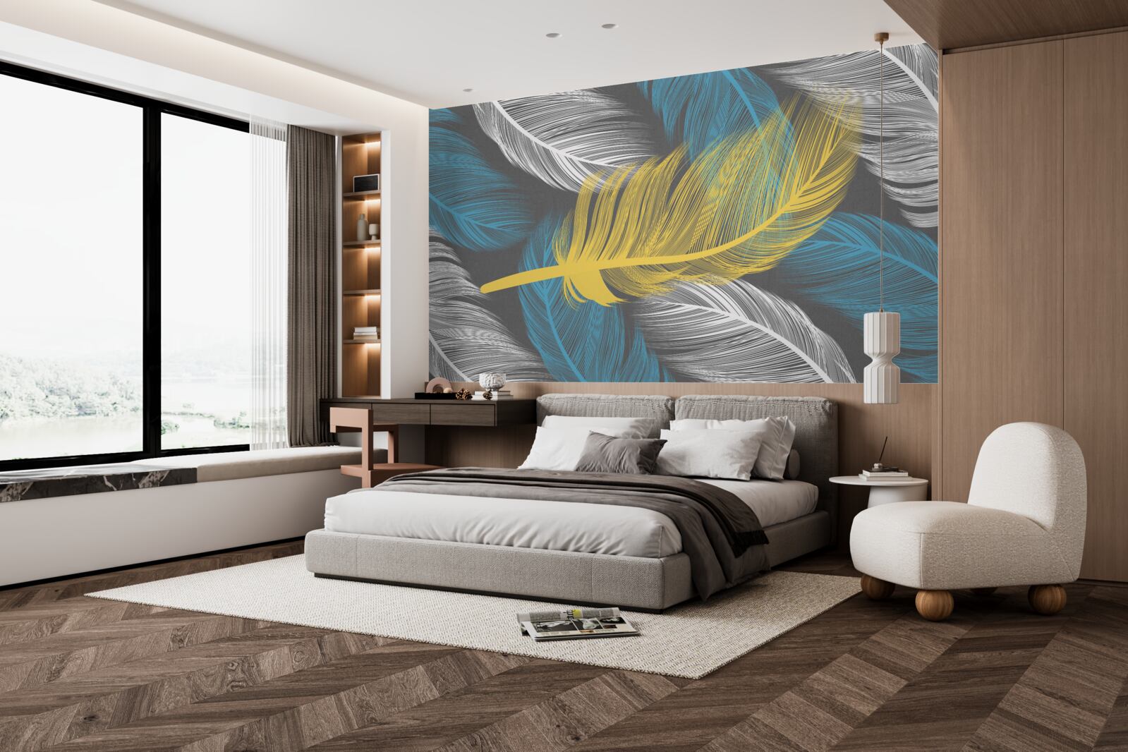 Fototapeta medzi bielou a svetlou vyniká zlaté pierko