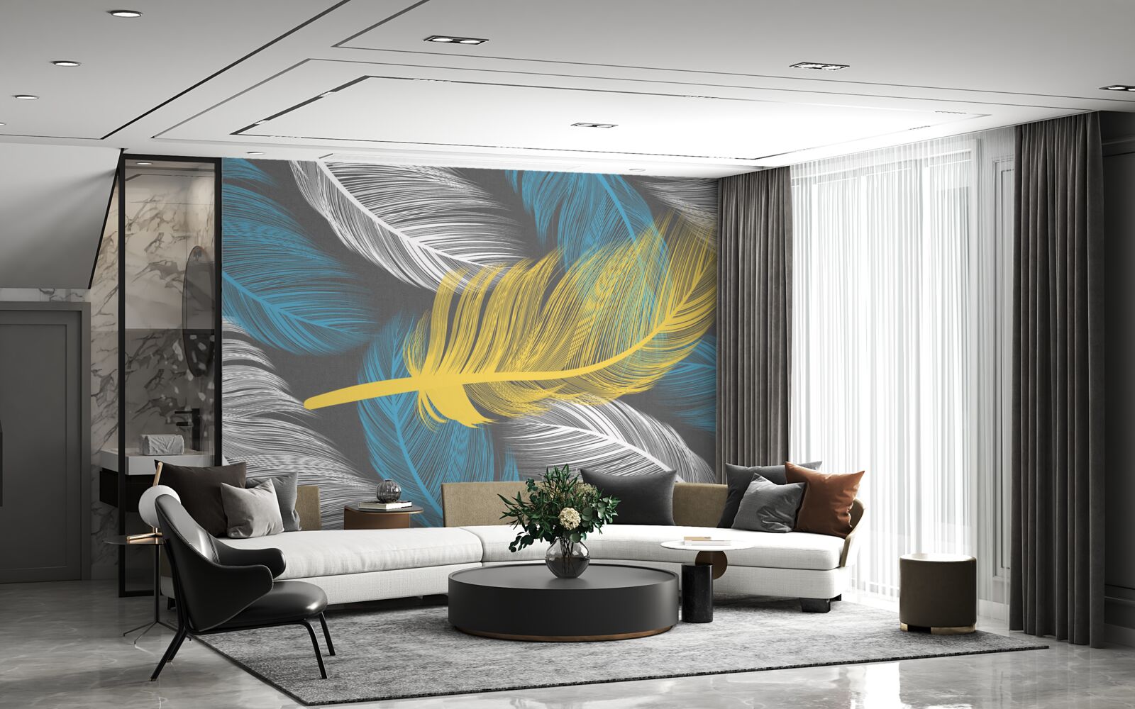 Fototapeta medzi bielou a svetlou vyniká zlaté pierko