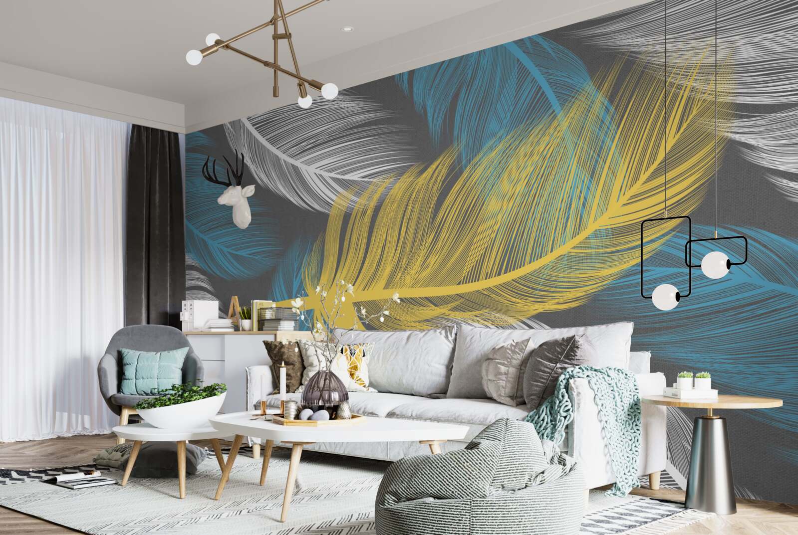 Fototapeta medzi bielou a svetlou vyniká zlaté pierko