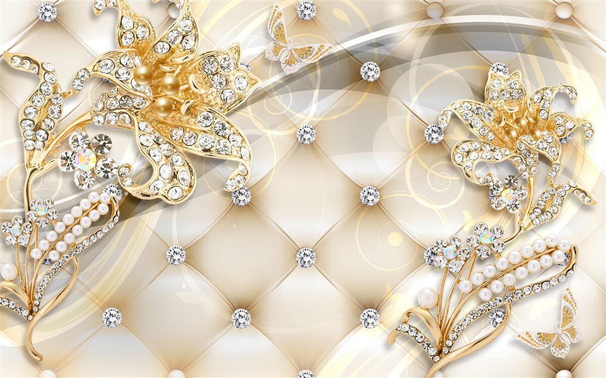 Fototapeta ozdoby s perlami a zlatými kvetmi