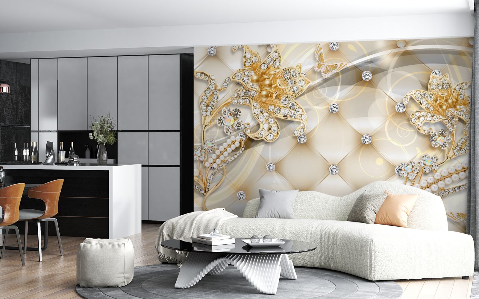 Fototapeta ozdoby s perlami a zlatými kvetmi