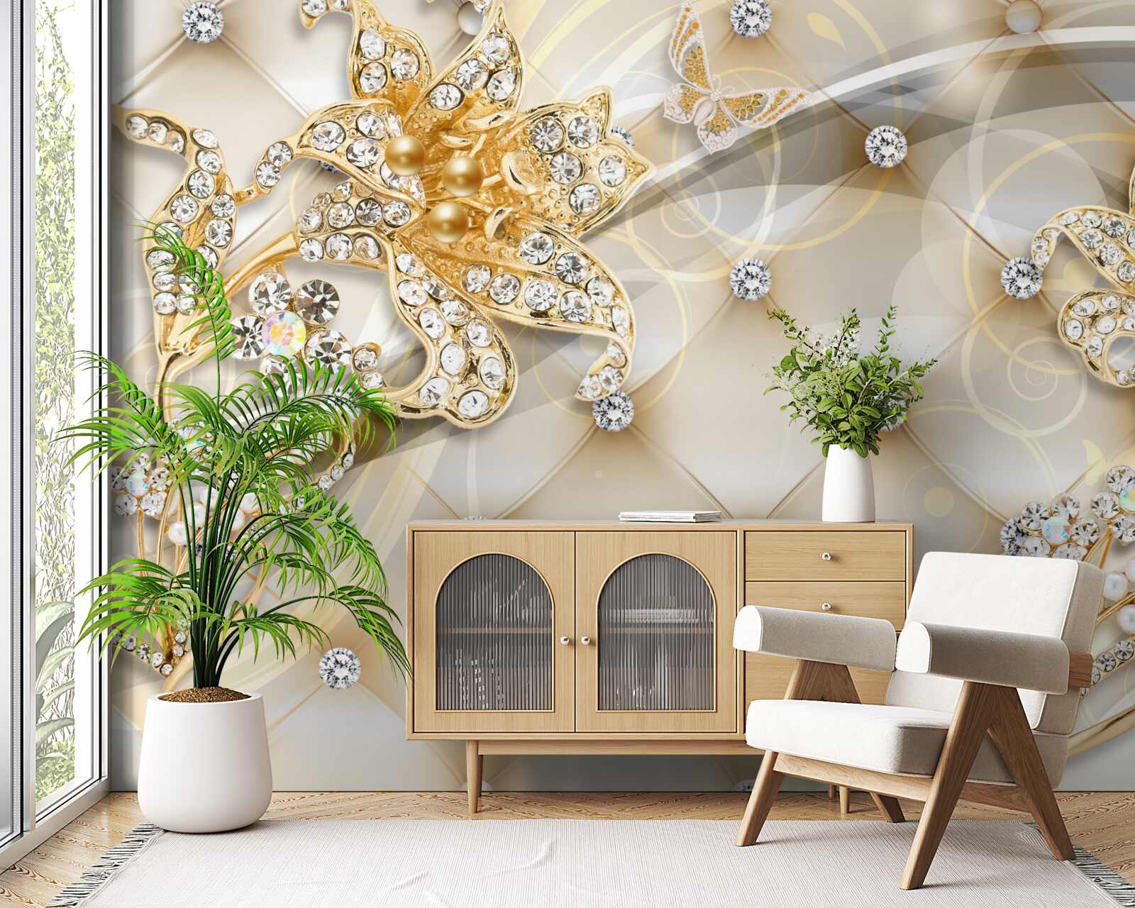 Fototapeta ozdoby s perlami a zlatými kvetmi