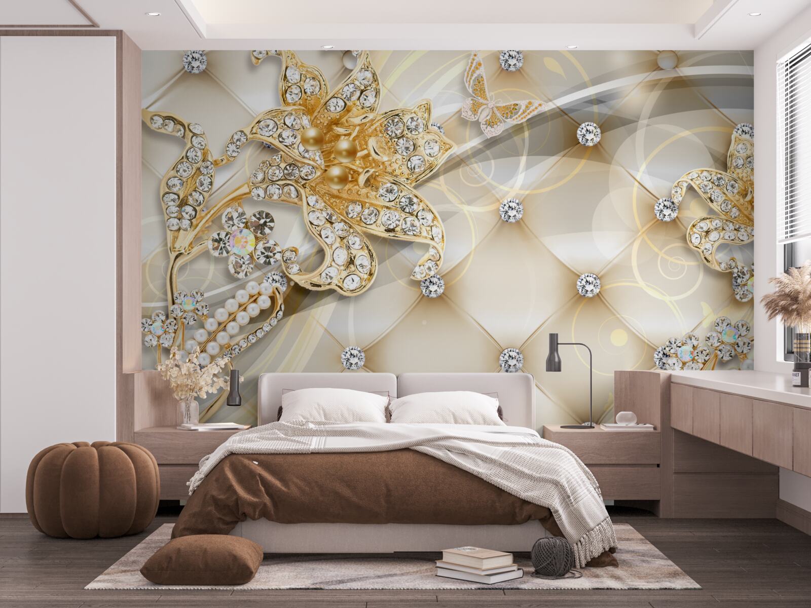 Fototapeta ozdoby s perlami a zlatými kvetmi