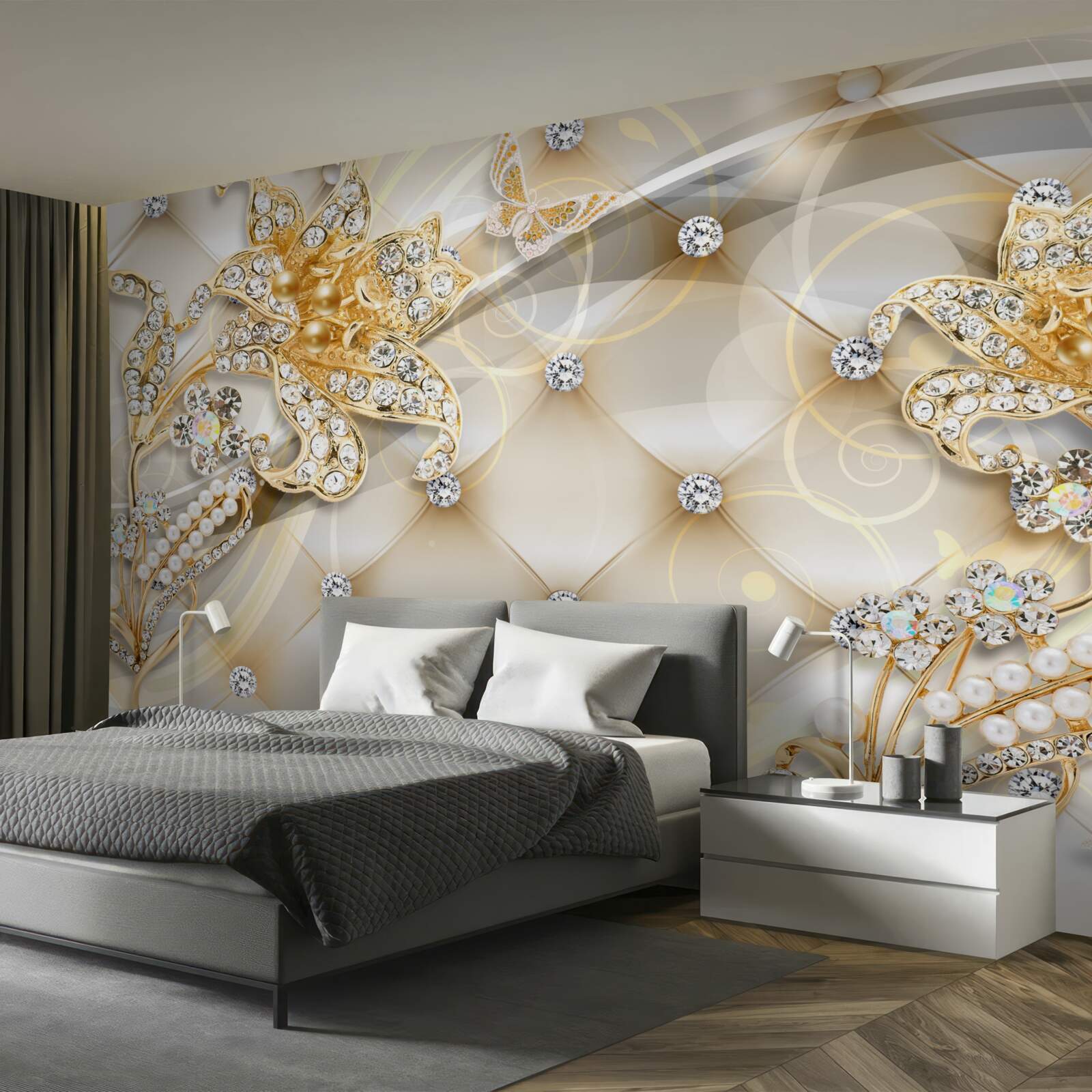 Fototapeta ozdoby s perlami a zlatými kvetmi