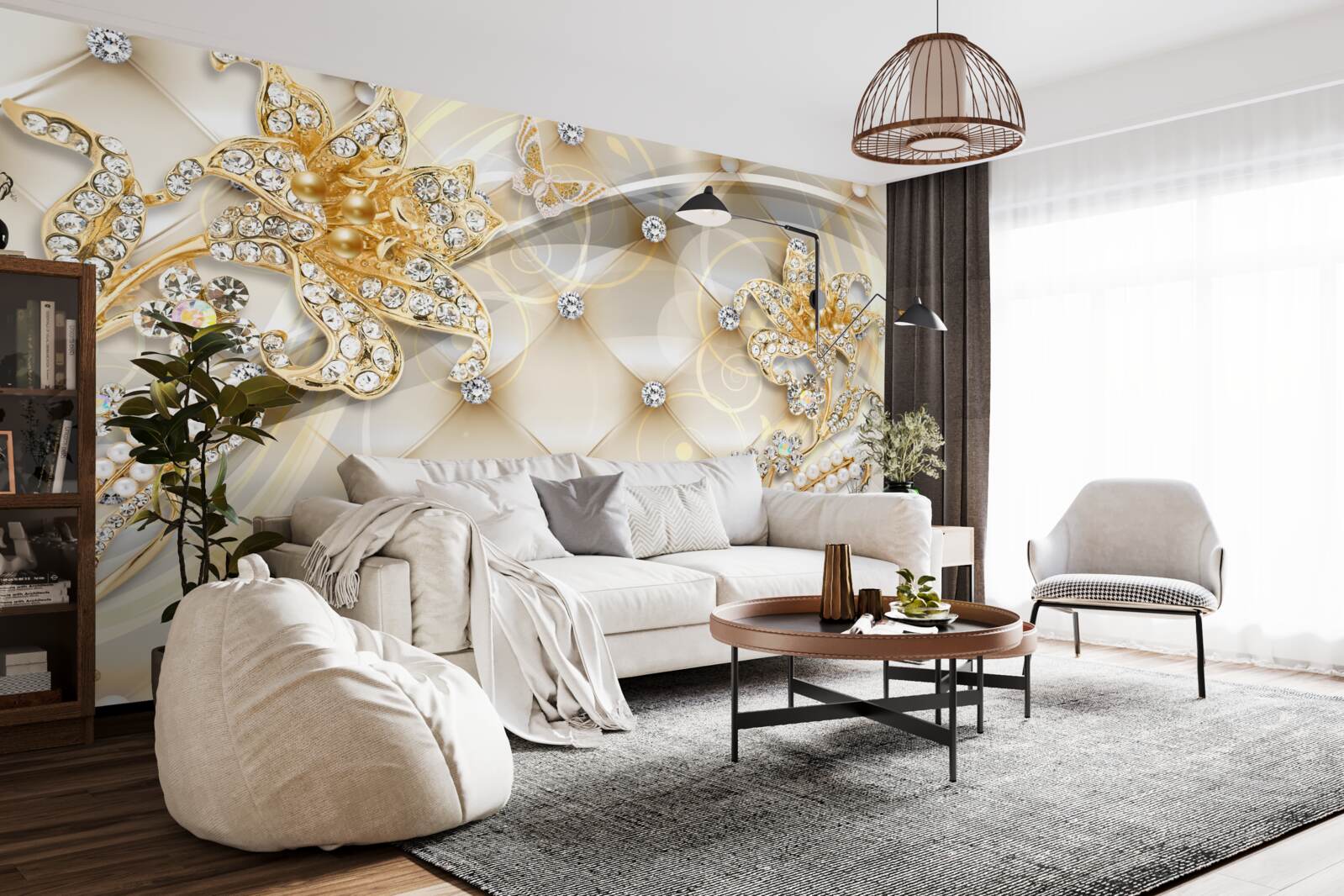 Fototapeta ozdoby s perlami a zlatými kvetmi