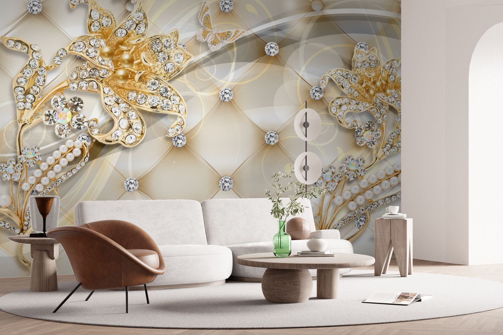 Fototapeta ozdoby s perlami a zlatými kvetmi